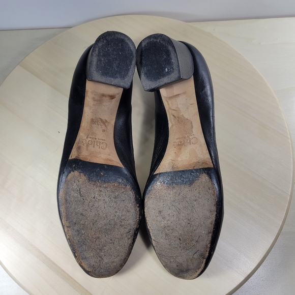 Chloé Lauren Scalloped Block Heel Pumps in Black Leather EU Size 38.5 US… - Picture 6 of 14